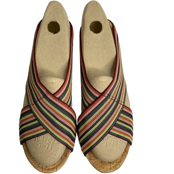Madden Girl Cork Wedge Rainbow Espadrille Platform Stretch Fabric Sandal Sz. 8.5 - Picture 1 of 10